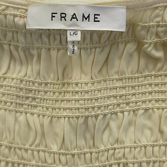 FRAME Smocked Scoop Neck Top Long Sleeve Cream Bone Stretch - Picture 7 of 10